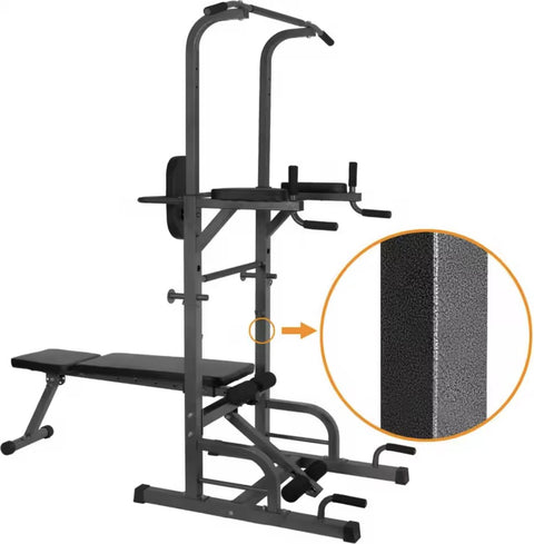 Powertower - Halterbank - Powertower inculsief Halterbank - 2 in 1 - Pull-up - Dip - Benchpress - Multifunctioneel - Antraciet
