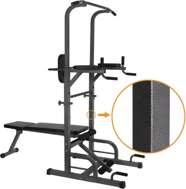 Powertower - Halterbank - Powertower inculsief Halterbank - 2 in 1 - Pull-up - Dip - Benchpress - Multifunctioneel - Antraciet