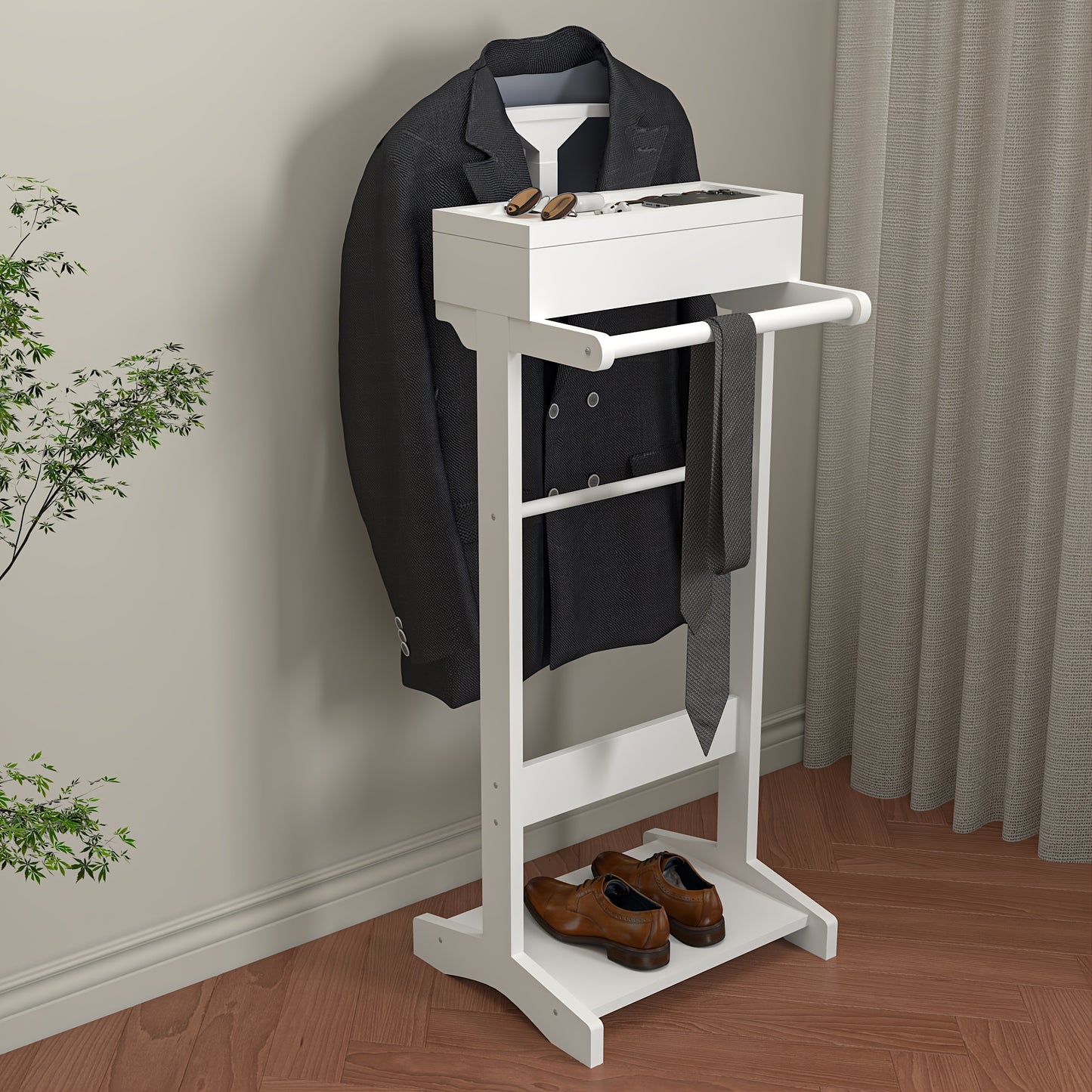 Kledingrek – Kledingstandaard – Jasrek – Garderoberek – Staande Kapstok – Wit Houten Design – Met Opbergruimte en Schoenenrek – Compact en Duurzaam