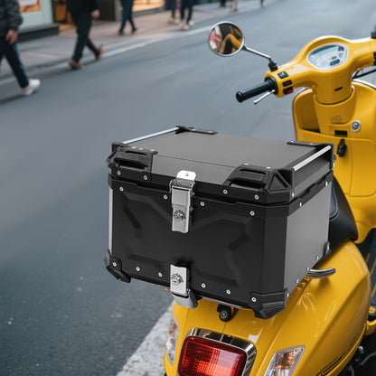 Motorbox – Motorkoffer – Topkoffer – Bagagekoffer – Tail Box – 55 Liter Aluminium – Stevig en Waterdicht – Inclusief Slot en Afneembare Strap