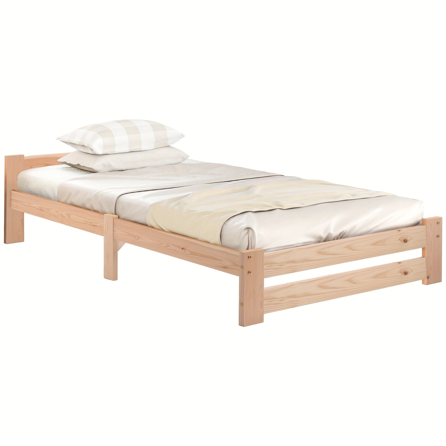 Eenpersoonsbed – Single Bed – Slaapbank – Logeerbed – Kinderbed – Bamboe Materiaal – Inclusief Hoofdeinde en Lattenbodem – Natuurlijke Houtkleur
