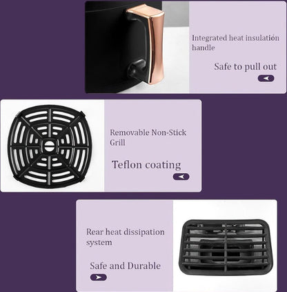 Airfryer - Grote Capaciteit - Inhoud 8L - Multifunctionele Friteuse - Heteluchtfriteuse - Temperatuurregeling - 220-240V - Oven - Grill - Defrost Function - Zwart