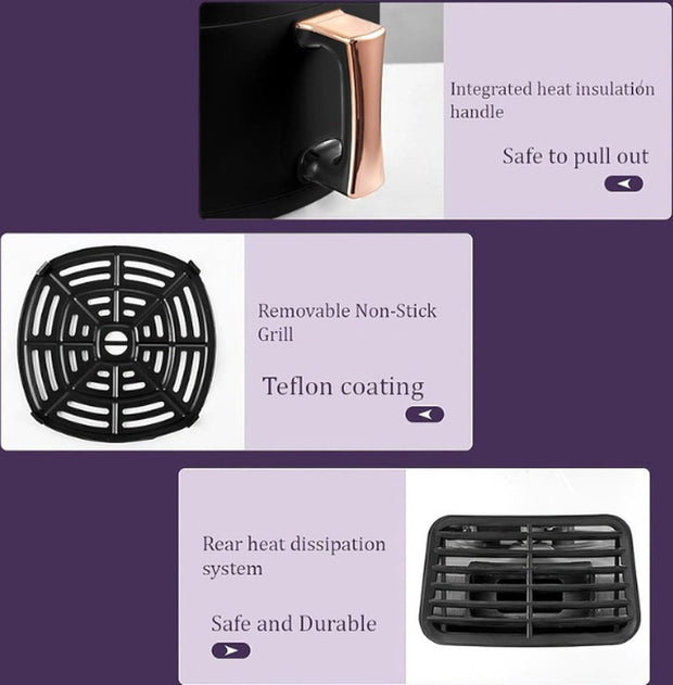 Airfryer - Grote Capaciteit - Inhoud 8L - Multifunctionele Friteuse - Heteluchtfriteuse - Temperatuurregeling - 220-240V - Oven - Grill - Defrost Function - Zwart