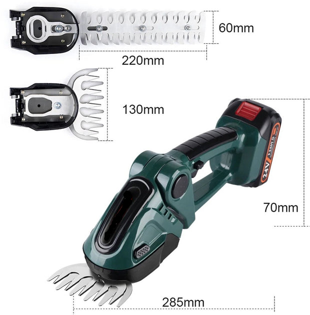 Heggenschaar - Heggentrimmer - Snoeischaar - Elektrische Heggenschaar - Accu Heggenschaar - 2 in 1 - Struikschaarblad - Grasschaarblad - Verwisselbare Messen - Tuingereedschap - Krachtig - Langdurige Accu - 2 Accu's - Accu Oplader
