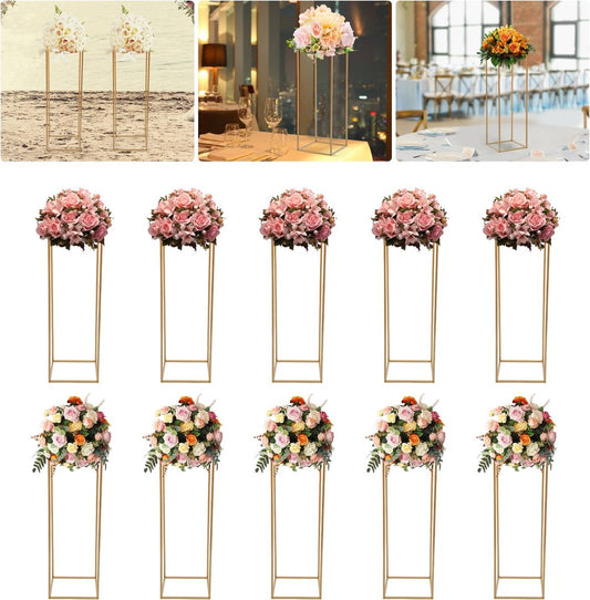 Chique Set van 10 Glanzende Gouden Bloemenstandaards - 80 cm Hoge Metalen Wegwijzer- Vleugje Glamour toe aan Bruiloften, Jubilea & Feestevenementen- Luxe Romantische Bruiloft Decoratie- Fotografie - Stevig Staal Extra Stabiele Constructie 10KG Dragen