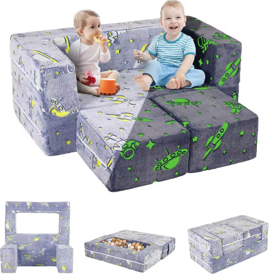 Children's play bench - Modular play bench - Children's seat - Washable - Foam cushion - Building huts - Fleece - Space theme