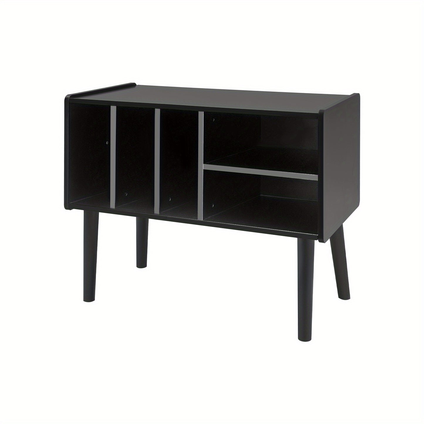 Modern Black Vinyl Record Player Stand with Storage Cabinet - Heavy-Duty MDF & Iron Construction, 80.01cm x 68.07cm x 39.88cm Turntable Stand with 4-Tier Shelves, Holds 220 Vinyl Records, Space-Saving Design for Living Room,