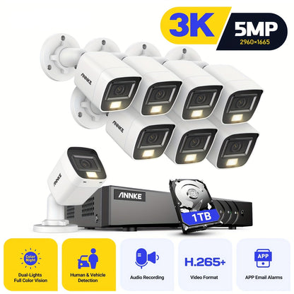 3K Bewakingscamera Systeem – Beveiligingscamera – Surveillance Camera – CCTV Set – Observatiesysteem – 8 Camera’s – 1TB HDD – Slimme Bewegingsdetectie – Dual-Light Nachtzicht
