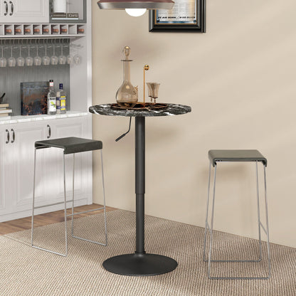 Bartafel – Barkruktafel – Barmeubel – Statafel – Tafel voor Twee Personen – Verstelbare Hoogte 68-93,5 cm – Zwart Marmerlook 60x60 cm