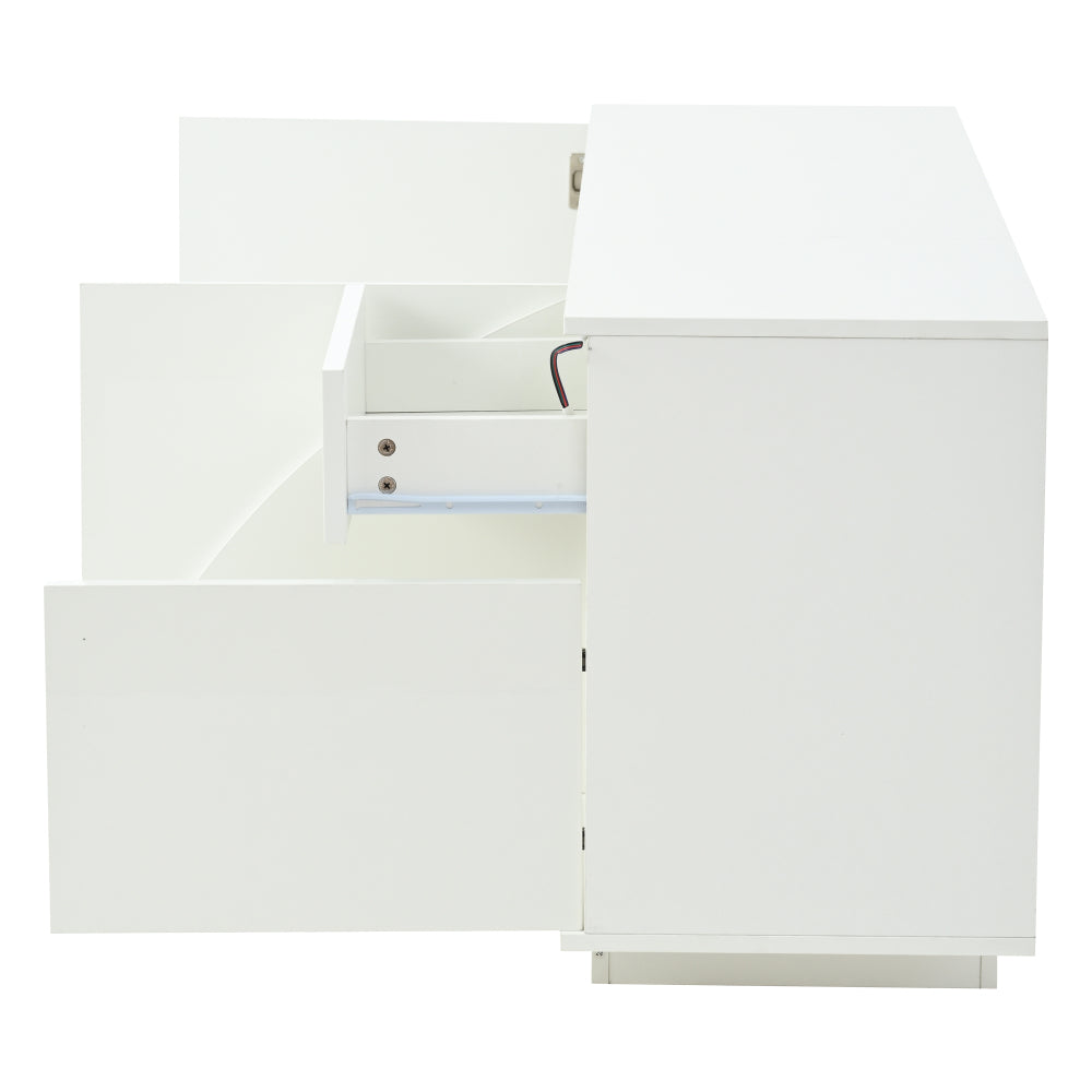 Modern White MDF Sideboard with 3 Doors & 1 Drawer - High-Gloss Contemporary Storage Cabinet with Adjustable Shelves, Golden-Toned Hardware, Space-Saving Design for Living Room, Dining Room, Entryway - Durable Metal Frame & M