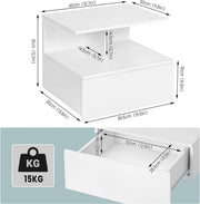 Aan De Muur Gemonteerd Nachtkastje - Zwevend nachtkastje - Ruimtebesparend bijzettafeltje - E1 Houtmateriaal  - 40 cm x 31 cm x 35 cm - Wit