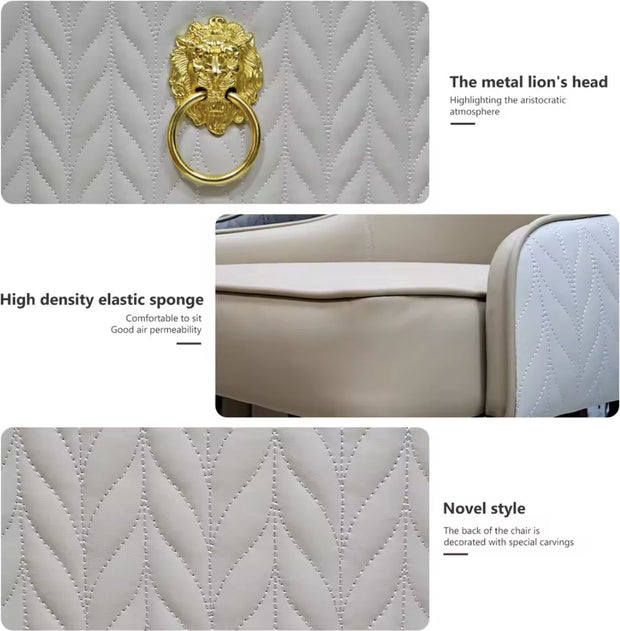Dining Room Chairs - Dining Table Chairs - PU Leather - 2 Pieces - Golden Lion Pull Ring - Cream White