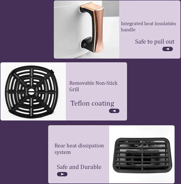 Digitale Airfryer - Hete Luchtfriteuse - Airfryer XXL - 8 Liter Inhoud - 6 Automatische Programma's - Digitaal Display -