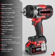 Slagmoersleutel - Slagsleutel - Moersleutel - Met Koffer - Met Accessoires - 2x Accu - 2800W - 8000Rpm - Rood