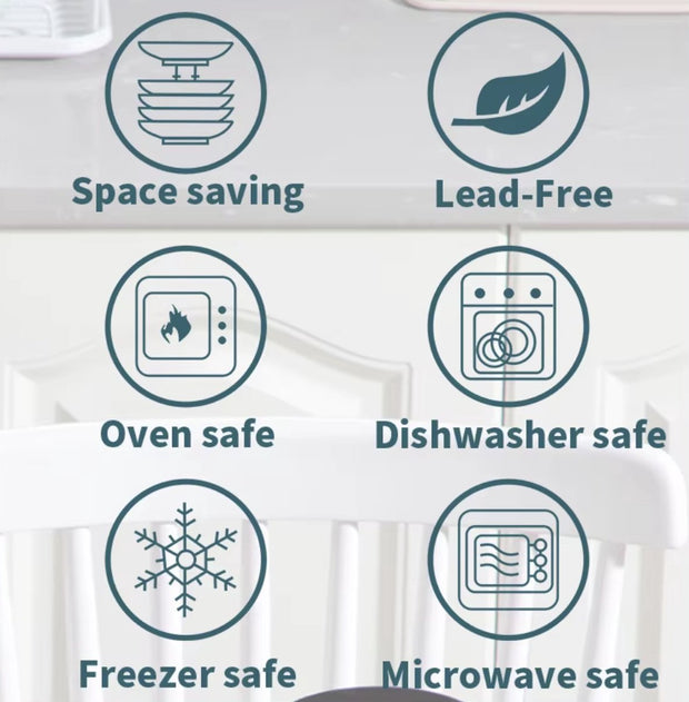 Dinnerware set green - Ceramic - 8 large plates - 8 small plates - 8 bowls - 8 cups - 32 pieces - Relief - Green