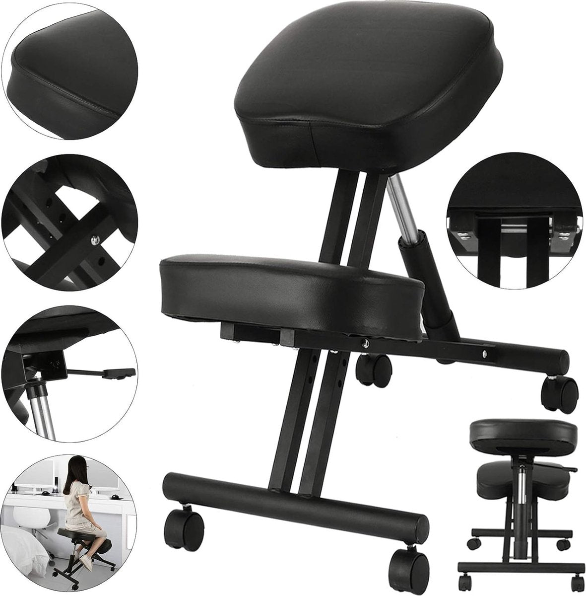 Ergonomic Kneeling Chair with Adjustable Height, Wheels and Comfortable Cushion - Healthy Sitting Posture Chair for Office and Work - Ergo Kneeling Chair with Smooth Wheels and Soft Seat - Office Chair for Back Comfort and Productivity
