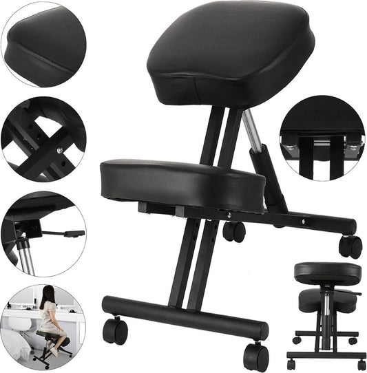 Ergonomische Kniestoel met Verstelbare Hoogte, Wielen en Comfortabel Kussen - Gezonde Zithouding Stoel voor Bureau en Werk - Ergo Kniestoel met Soepele Wielen en Zachte Zitting - Kantoorstoel voor Rugcomfort en Productiviteit