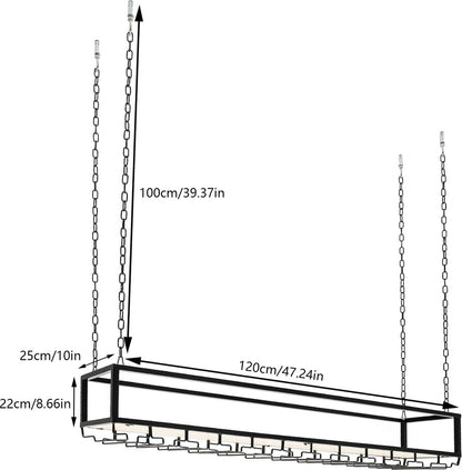 Wine rack - Wine glass holder - Wine rack for ceiling - Kitchen rack - 120 x 25 x 22 cm - Load capacity 75kg