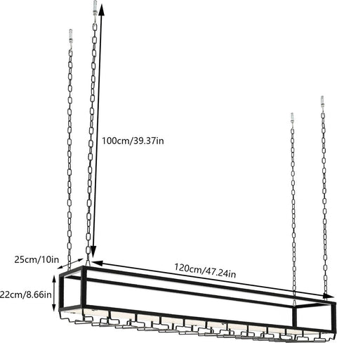 Wine rack - Wine glass holder - Wine rack for ceiling - Kitchen rack - 120 x 25 x 22 cm - Load capacity 75kg