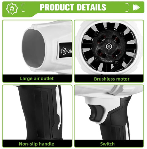 Elektrische Turbo Blower - Jet Fan - Inclusief 2 Accu's! - 200 M/S Luchtsnelheid - Handheld Luchtblazer - Krachtige Blaasfunctie - Compatibel Met Makita 18V - 2000W - Meerdere Opzetstukken Voor Diverse Toepassingen - Hoog Vermogen - Wit