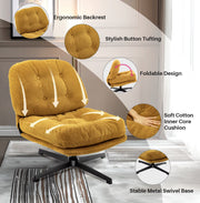 J&R Corduroy loungestoel - Stoel - Relax stoel - Draaibare stoel - Dikke kussens - Met hocker - Geel