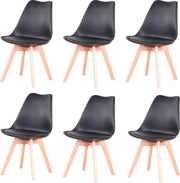 Set of 6 Dining Chairs - Upholstered Chairs with Beech Legs - Stylish Office Chairs for Dining Room, Bedroom, Balcony or Restaurant - Black
