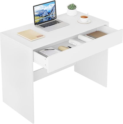 100 cm desk with drawer, suitable as computer desk, dressing table or work table for home or small office. Colour: white.
