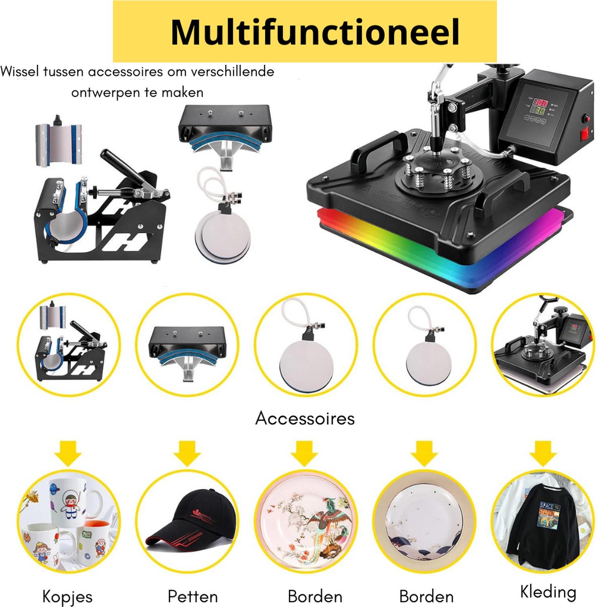 Transferpers - Drukmachine - Hittepers - Drukpers - Heat Press Machine - Sublimatie Printer - 38 x 30 CM - Zwart - Multifunctioneel Sublimatie voor Mok/Latte Mok/Hoed/Bord/Fles