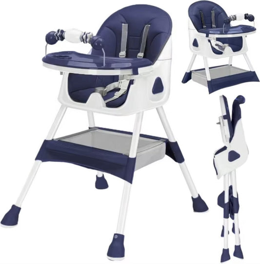 High chair - Baby chair - Baby chair - Baby high chair - Baby dining chair - Baby chair for at the table - Foldable - Adjustable - With play arch - Blue