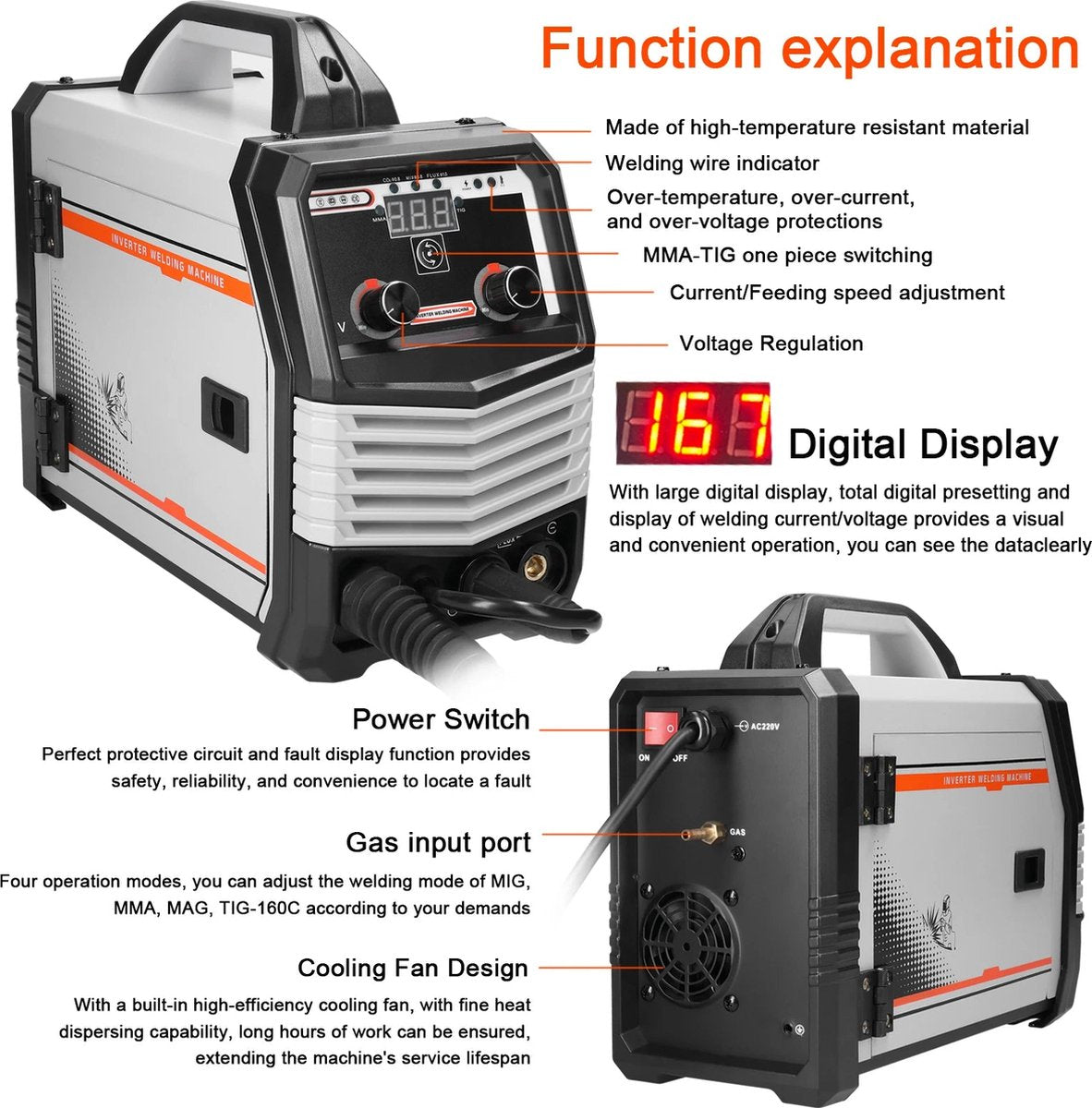 Welding Machine - Electric Welder - Multifunctional - 4 in 1 MIG MMA MAG TIG - Inverter Welder - Portable Electric Welding Machine - Intelligent Welder - Gray