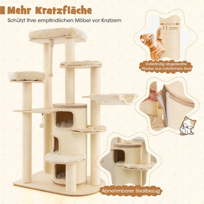 Krabpaal Kat – Klimpaal Kattenmeubel – Krabboom Kattenhuis – Kattenboom Met Hol – Beige Kattenmeubel – 173 Cm Hoog – Stevig Massief Hout Met Sisal
