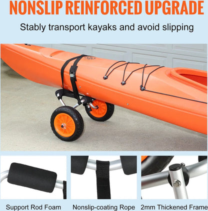Handtrailer Boot - Boottrailer Dolly - Dolly - Heavy Duty Kayak Cart - 250 lbs Laadvermogen - Opvouwbaar - Kano Trolley Cart 10'' -  Massieve Banden voor - Kayaks Kano's - Zwart
