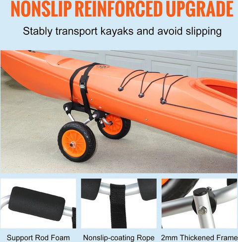 Handtrailer Boot - Boottrailer Dolly - Dolly - Heavy Duty Kayak Cart - 250 lbs Laadvermogen - Opvouwbaar - Kano Trolley Cart 10'' -  Massieve Banden voor - Kayaks Kano's - Zwart
