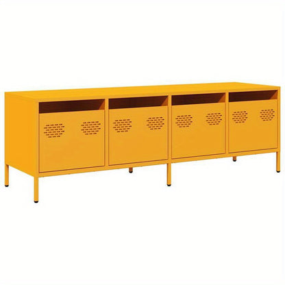 Tv-meubel – Tv-kast – TV-meubel – TV-kast – Meubel – Mosterdgeel – Modern Design – Koudgewalst Staal – 134x39x43 cm – Ruime Opbergruimte – Decoratieve Planken