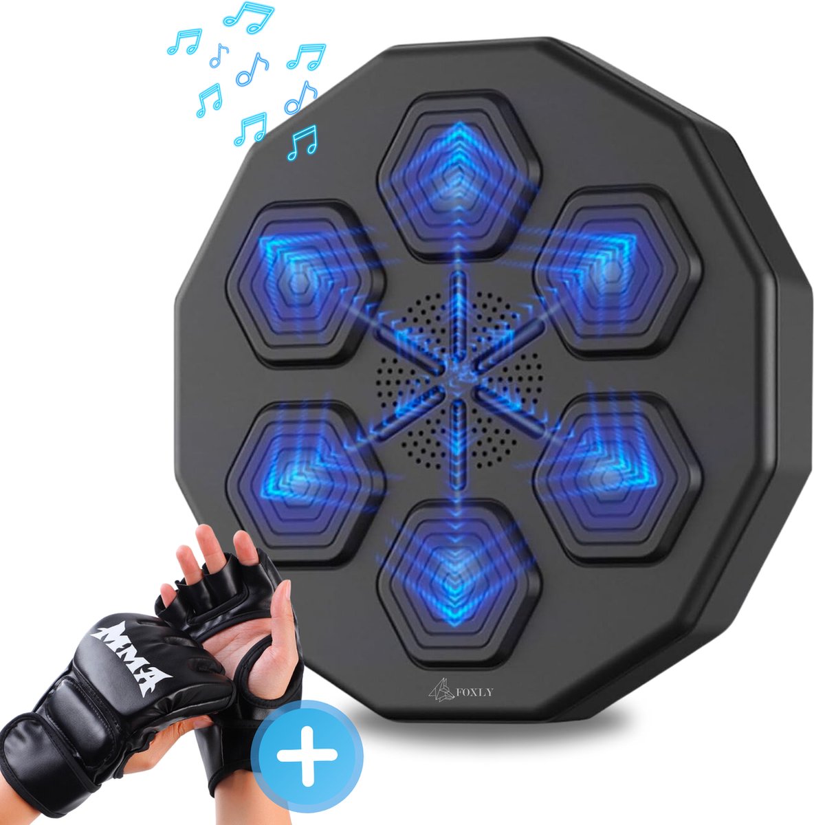 Boxing machine with music &amp; Bluetooth Including children's gloves - Punching bag - Boxing machine - Wall mounting - Black