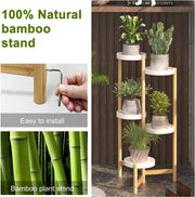 Design Plantenrek - 5-Laags - Bamboe- Modern Wit - Plantenstandaard voor Bloempotten - Tuin - Patio - Balkon - Serre - Planten
