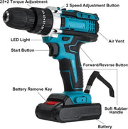 Slag Schroevendraaier - Boormachine - Schroefmachine - Elektrische Boormachine - Met Koffer - 2x Accu - 28Nm - 1600r/min - 1500Mah - Blauw - Met Accessoires