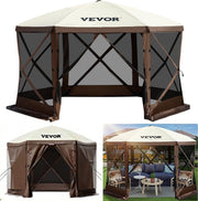 Gazebo Tent - Campingluifeltent met Gaasramen - 6-Zijdige Pop-up - Draagbare Draagtas - Haringen - Grote Schaduwtenten - Materiaal 300D Oxford-stof en B3-gaas - voor Buitenkamperen - Gazon en Achtertuin
