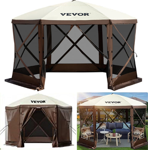 Gazebo Tent - Campingluifeltent met Gaasramen - 6-Zijdige Pop-up - Draagbare Draagtas - Haringen - Grote Schaduwtenten - Materiaal 300D Oxford-stof en B3-gaas - voor Buitenkamperen - Gazon en Achtertuin