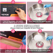 Cotton Candy Machines - Cotton Candy Machine - Electric Cotton Candy Machine with Cart - With stainless steel bowl, sugar scoop and tray