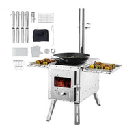 Houtkachel - Roestvrij - Campingtent - Draagbare Houtkachel - Met Schoorsteenpijp - Hittebestendige handschoenen - Openhaard - Vakantie - Buiten koken