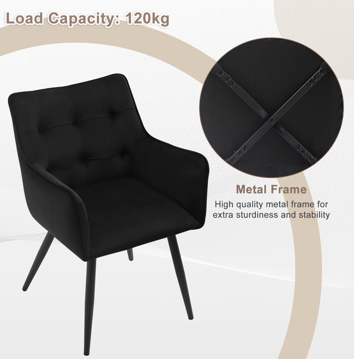 Dining chair - Set of 2 chairs - Velvet dining chair - Dining table chair - Armchair - Velvet - Black Leg - Black