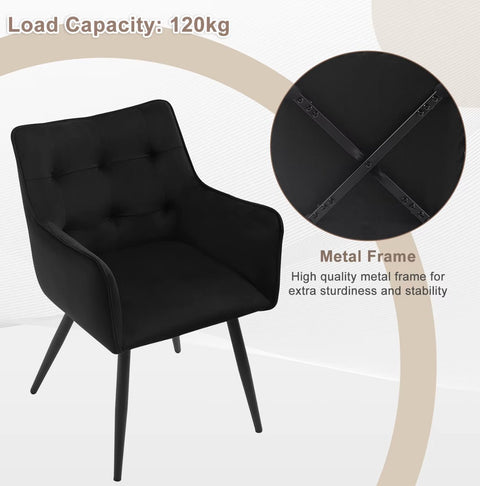 Eetkamerstoel - Set van 2 stoelen - Fluweel eetkamer stoel - Eettafel stoel - Fauteuil - Velvet - Zwarte Poot - Zwart