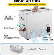 Ultrasoon Reiniger - 6L - Roestvrij Staal - Professionele Ultrasone Reinigingsapparaat - met Timer Verwarming - voor Sieraden Brillen Tanden - Zilver
