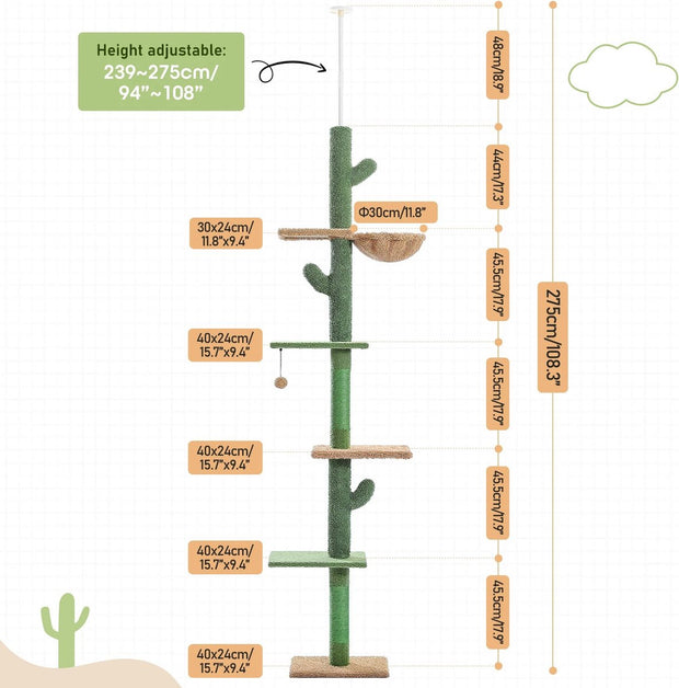 Krabpaal voor katten - Krabpaal voor grote katten - Verstelbare klimboom - Krabpaal tot aan het plafond