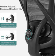 Bureaustoel - Ergonomische bureaustoel - Computerstoel - Mesh stoel - Verstelbare lendensteun en hoofdsteun - Maximale belasting 150 kg - Hoogte verstelbaar - Zwart