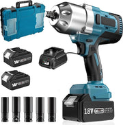 Impact Wrench - Cordless Impact Wrench Set - With Case, Charger &amp; 2x Battery - (Incl: 5 Long Sockets) - 3 Gears - 1300Nm - 18V - 4.0Ah - Blue