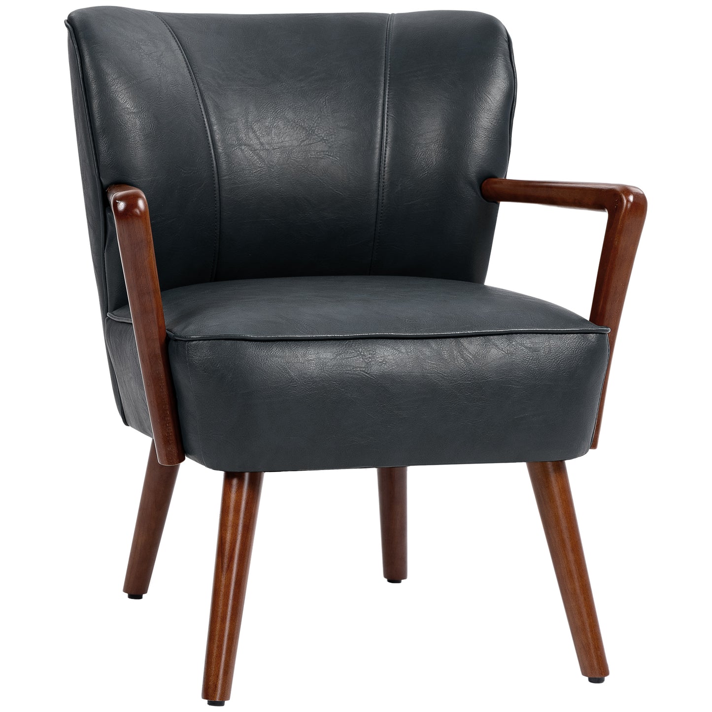 Accentstoel – Fauteuil – Bergère – Lounge Stoel – Relaxstoel – Kunstleer – Brede Zitting – Massief Rubberhout – Draaggewicht 120 kg – Compact 67x77x80 cm – Zwart
