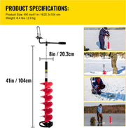 Ijsvijzel - Boor Is Van Nylon - Hoofdas Is Van Aluminium - Messen Is Van Hoogwaardig Staal - Met Drie Verstelbare Lengte Verlengstang En Adapterm, Verlengstang En Adapter - Maximale Boordiepte Van 41 Inch - Rood/Zwart