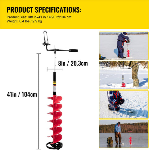 Ijsvijzel - Boor Is Van Nylon - Hoofdas Is Van Aluminium - Messen Is Van Hoogwaardig Staal - Met Drie Verstelbare Lengte Verlengstang En Adapterm, Verlengstang En Adapter - Maximale Boordiepte Van 41 Inch - Rood/Zwart